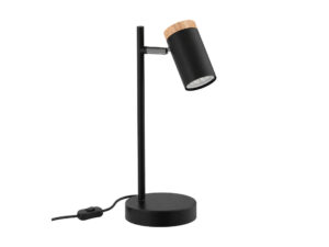 Miniaturka 2 - Lampa stołowa Elvorino czarna z metalowym reflektorem i drewnianym detalem