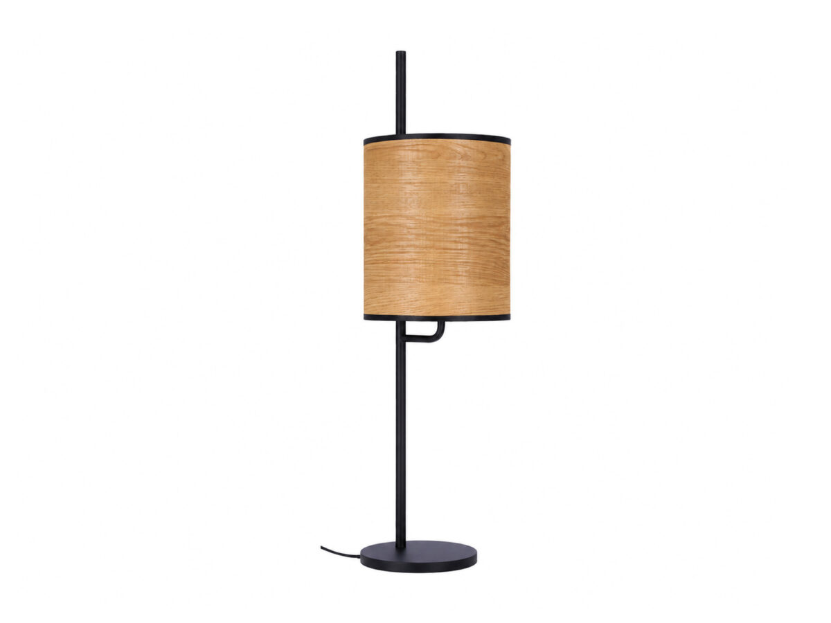 Lampa stołowa Emeneta czarna z orzechowym abażurem