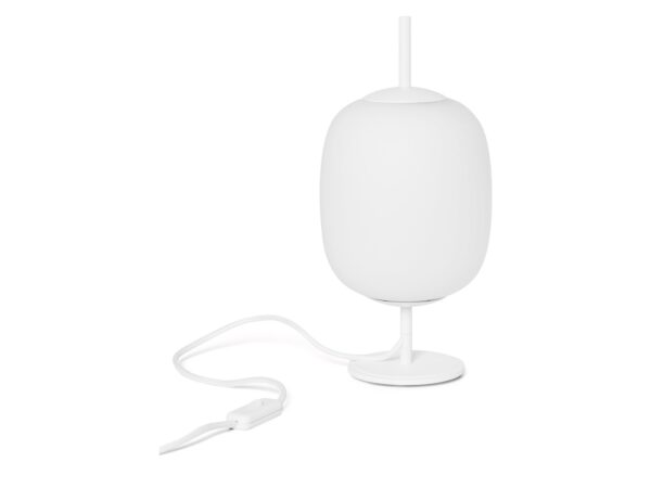 Biała lampa stołowa EPLI MINI ST z mlecznym szklanym kloszem