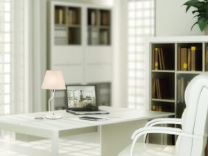 Miniaturka 5 - Lampa stołowa Evadia z białym kloszem w aranżacji wnętrza
