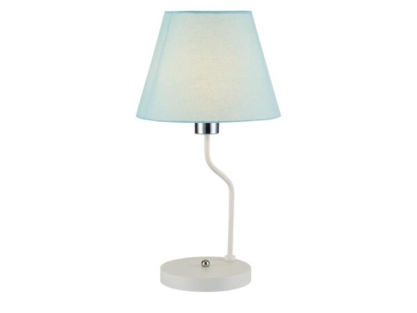 Lampa stołowa Evadia z niebieskim abażurem na białej podstawie