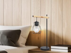 Miniaturka 1 - Lampa stołowa Evatena z czarnym kloszem na szafce przy łóżku