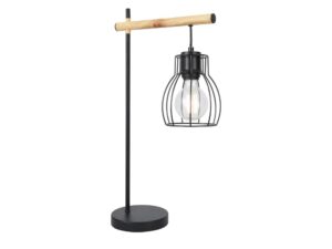 Miniaturka 2 - Lampa stołowa Evatena czarna z jednym ażurowym metalowym kloszem i jasną poprzeczką