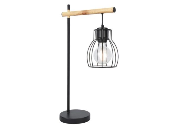 Lampa stołowa Evatena czarna z jednym ażurowym metalowym kloszem i jasną poprzeczką