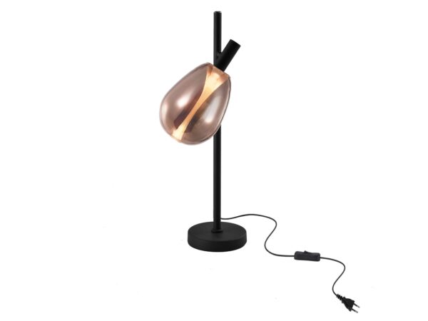 Lampa stołowa Evorena czarna z miedzianym szklanym kloszem