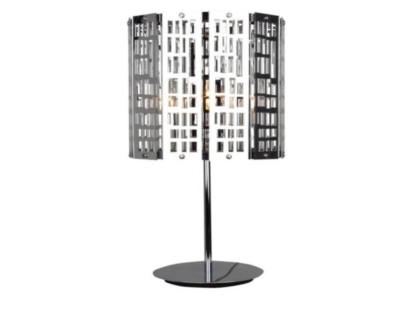 Lampa stołowa Felavona chrom z ażurowym metalowym kloszem i okrągłą podstawą
