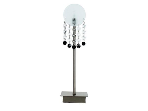 Lampa stołowa Fenarino nikiel mat z mlecznym kloszem i ozdobnymi koralikami