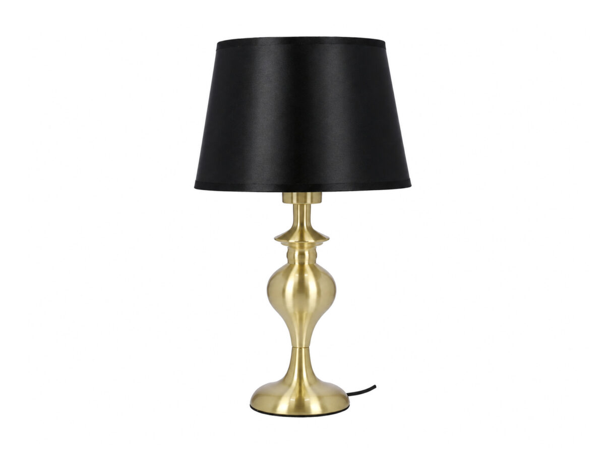 Lampa stołowa Fenetano złota satynowa z czarnym abażurem 40 cm