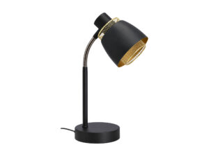 Miniaturka 3 - Lampa stołowa Galorino czarna ze złotą siatką w kloszu – widok całej lampy