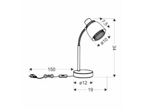 Miniaturka 2 - Rysunek wymiarowy lampy stołowej Galorino 34 cm z regulowanym kloszem