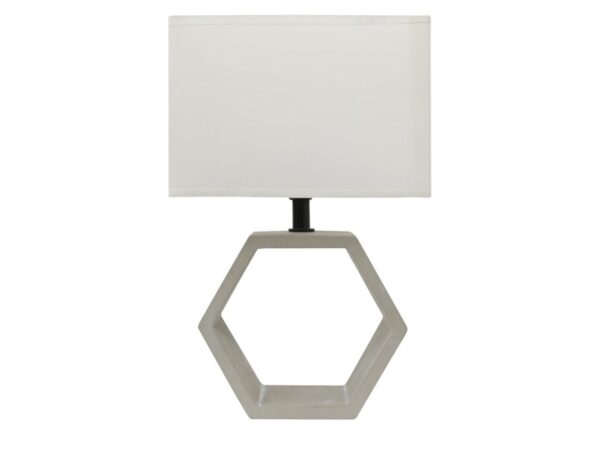 Lampa stołowa Gilavira beżowa z sześciokątną podstawą i jasnym abażurem