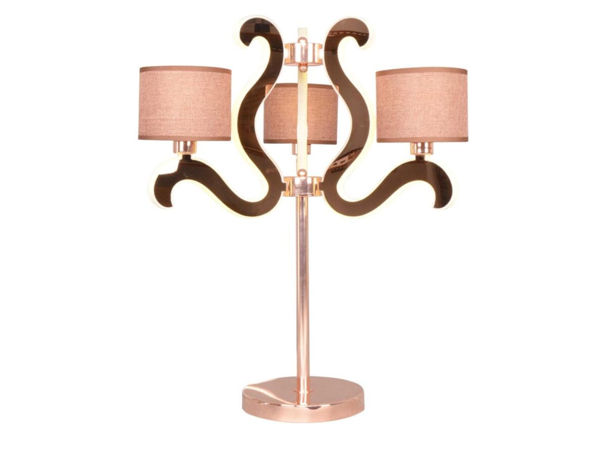 Lampa stołowa Gorelo 3-ramienna miedziana z LED i abażurami