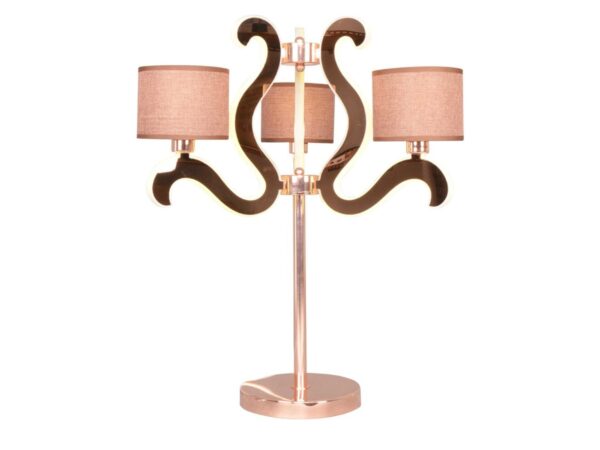 Lampa stołowa Gorelo miedziana z trzema brązowymi abażurami