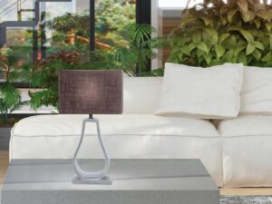 Miniaturka 3 - Lampa stołowa Gorosino brązowa aranżacja z jasną sofą