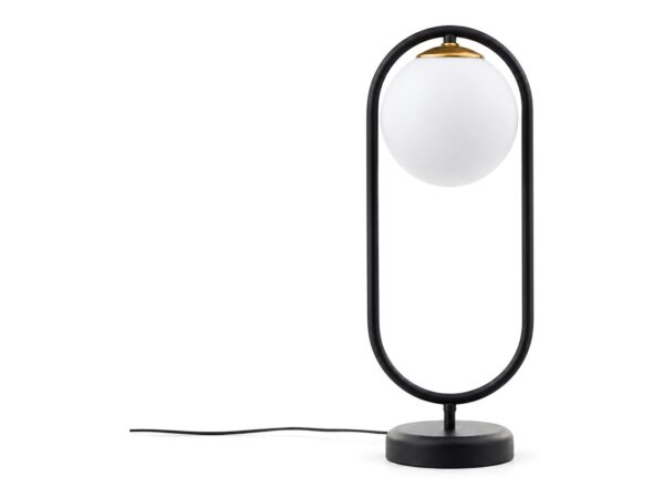 Lampa stołowa Igon ze szklanym kloszem złoto-czarna na białym tle