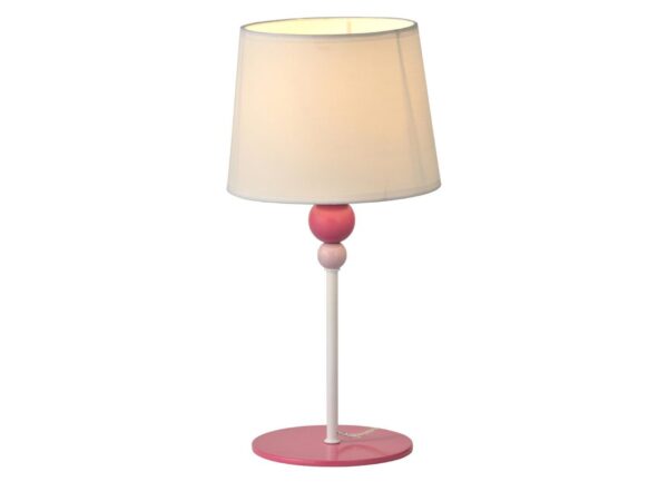 Lampa stołowa Ilorela kremowy abażur i różowa podstawa na białym tle