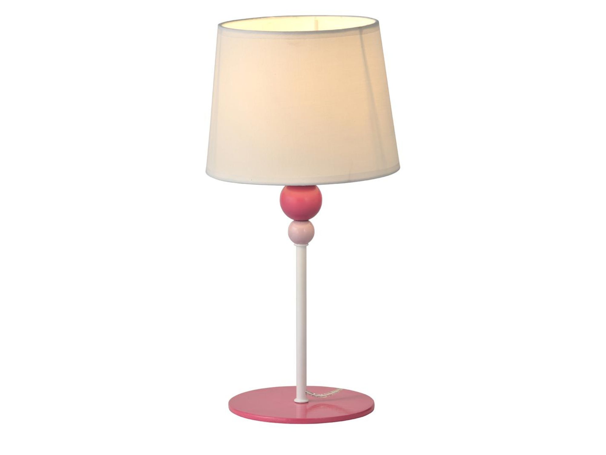 Lampa stołowa Ilorela kremowy abażur i różowa podstawa na białym tle