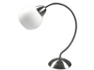 Miniaturka 2 - Lampa stołowa Ilotona satynowa z mlecznym kulistym kloszem na białym tle