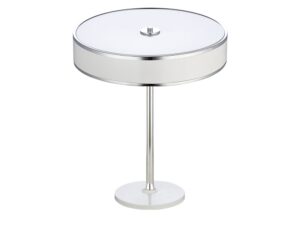 Miniaturka 1 - Lampa stołowa Jazz z chromowanym trzonem i białym okrągłym abażurem