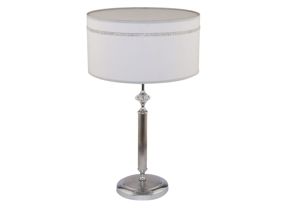 Lampa stołowa Julia II z białym abażurem – chrom satynowy
