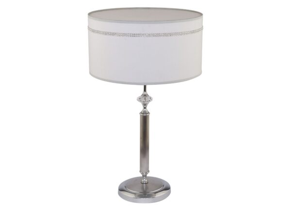 Lampa stołowa Julia II z białym cylindrycznym abażurem i chromowaną podstawą