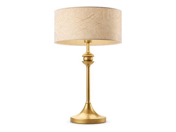 Lampa stołowa Kaszmir z cylindrycznym abażurem na białym tle