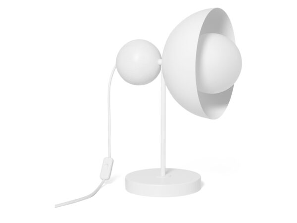 Lampa stołowa KELLO ST biała z półkulistym kloszem i kulą jesionową