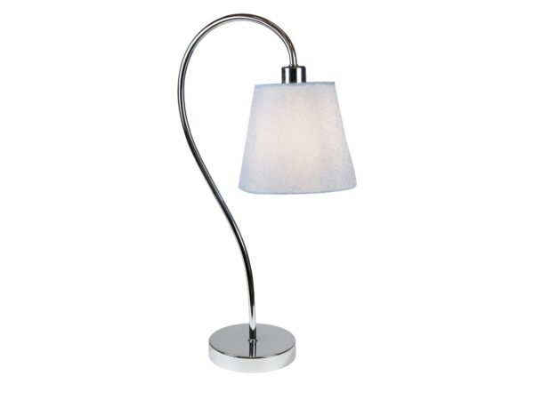 Lampa Larosira detal tkaninowego abażuru i chromowanego ramienia