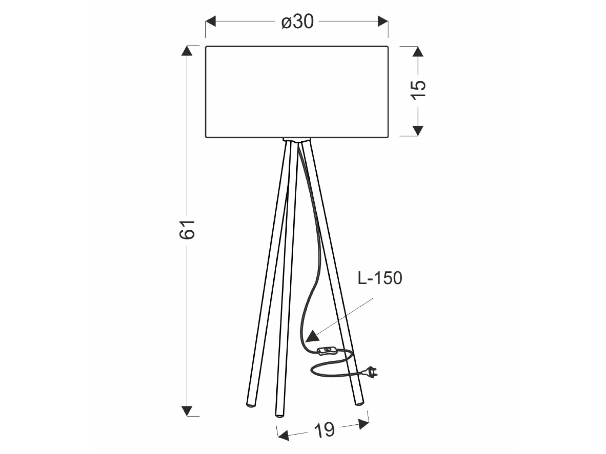 Lampa stołowa Lavasano – rysunek techniczny z wymiarami