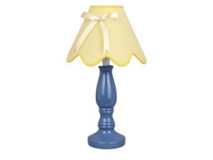 Miniaturka 6 - Lampa stołowa Lavimino niebieska podstawa i żółty abażur z kokardą