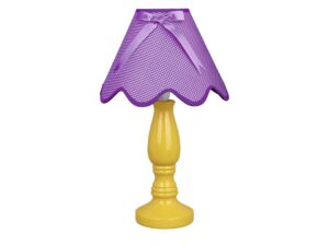 Miniaturka 2 - Lampa stołowa Lavimino żółta z fioletowym abażurem i kokardą
