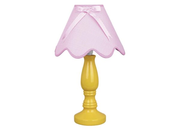 Lampa stołowa Lavimino żółta z różowym abażurem i kokardą
