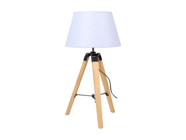 Lampa stołowa Levanira beżowa z abażurem i drewnianą podstawą