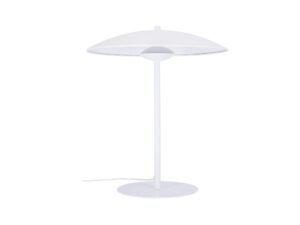 Miniaturka 5 - Biała lampa stołowa Levorio z szerokim talerzowym kloszem i okrągłą podstawą
