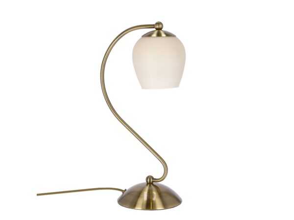 Lampa stołowa Linivio patyna z kremowym szklanym kloszem