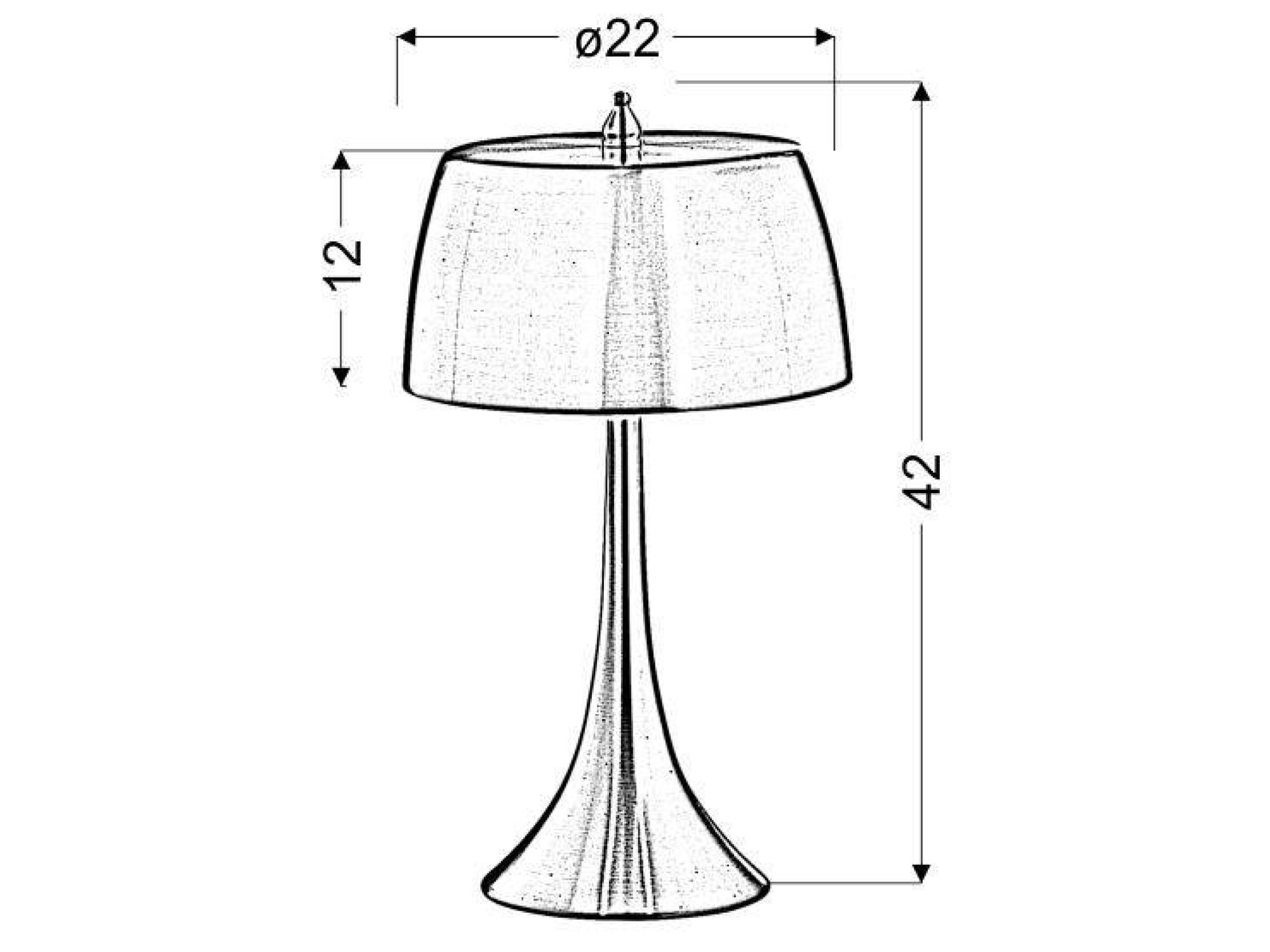 Lampa stołowa Loridena rysunek wymiarowy wysokość 42 cm i średnica 22 cm