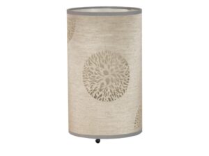 Miniaturka 2 - Beżowa lampa stołowa Lumilia z cylindrycznym ażurowym abażurem