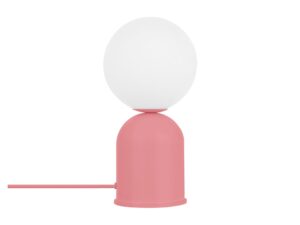 Miniaturka 3 - Różowa lampa stołowa LUOTI ST z mlecznym kulistym kloszem na białym tle