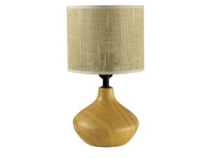 Miniaturka 2 - Lampa stołowa Malovino z ceramiczną podstawą o wyglądzie drewna i złotawym abażurem