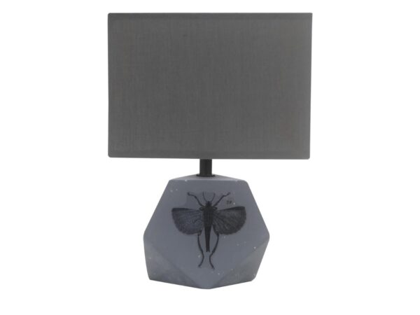 Lampa stołowa Mirivona ciemnoszara z betonową podstawą i szarym abażurem na białym tle