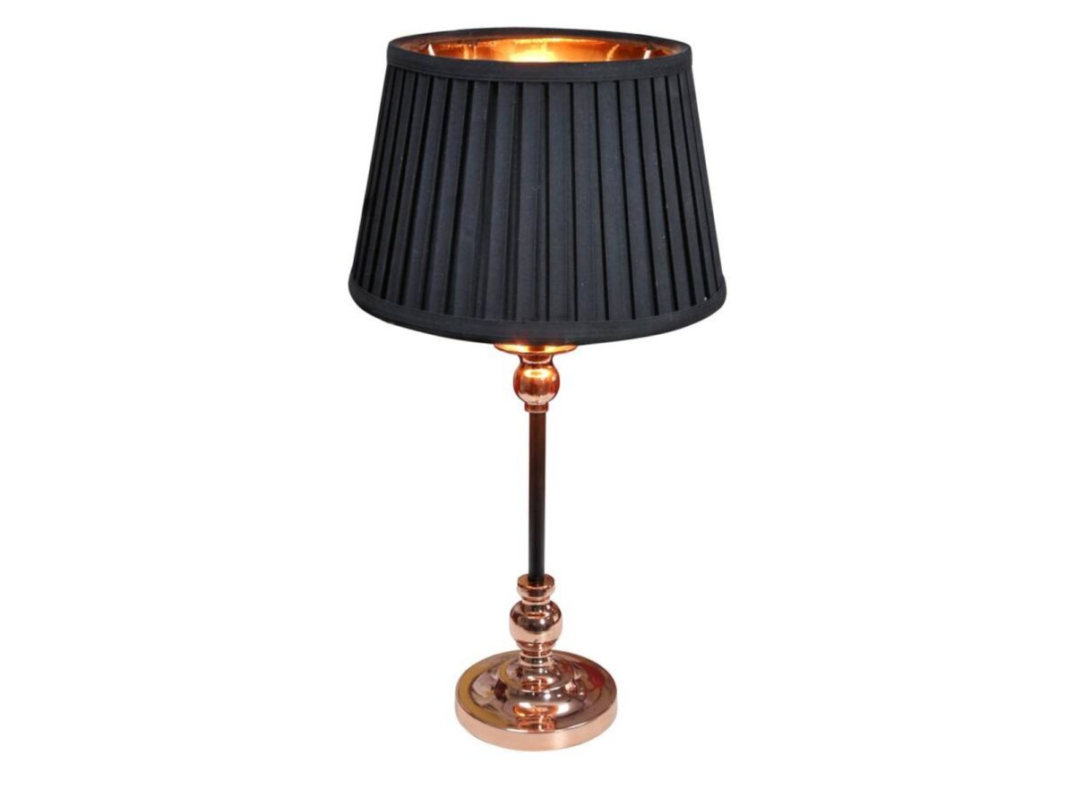 Lampa stołowa Mirotia czarna z miedzianym abażurem 46 cm