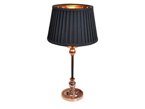 Lampa stołowa Mirotia czarna z plisowanym abażurem i miedzianą podstawą
