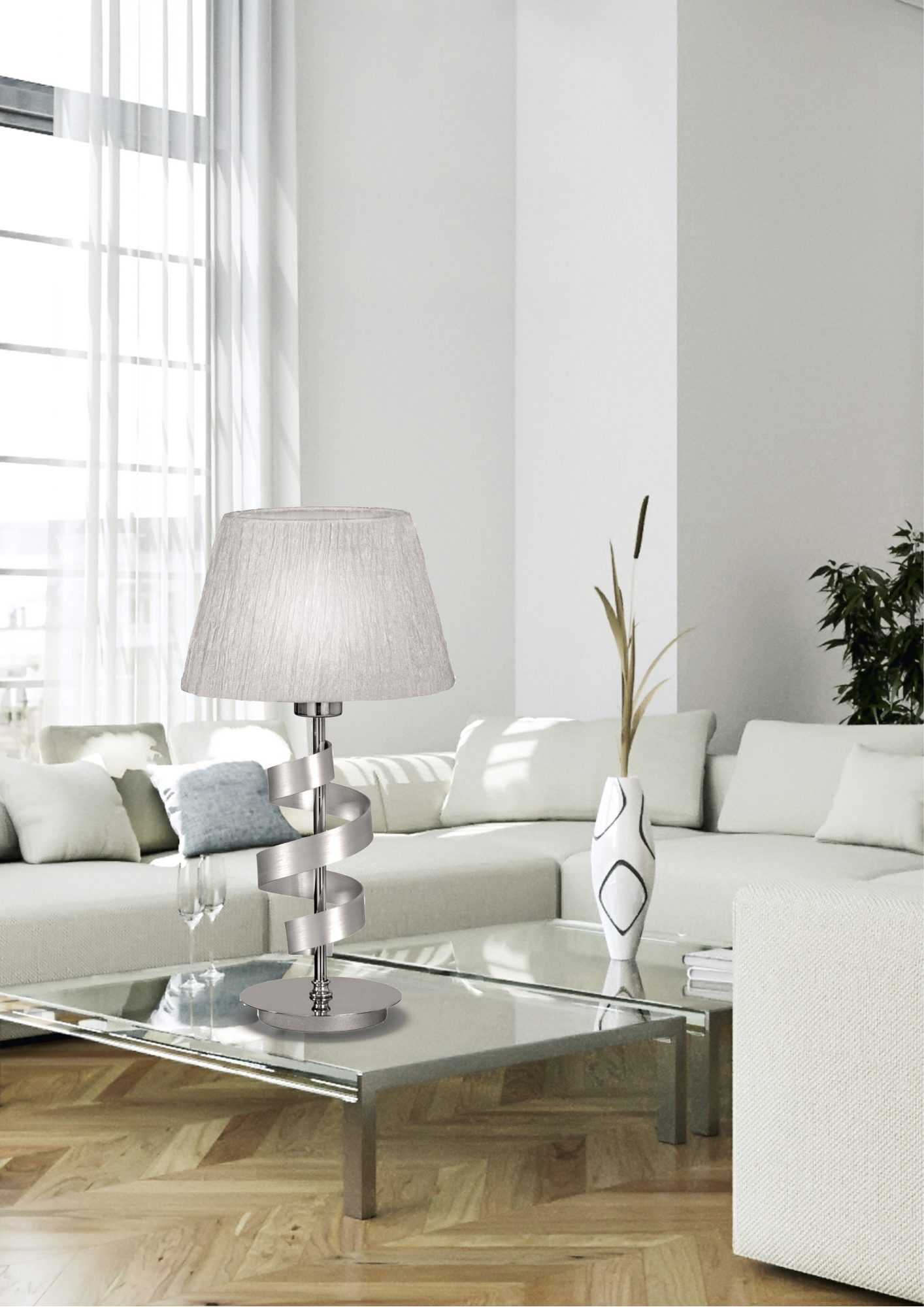 Lampa stołowa Moroma chromowana w aranżacji wnętrza