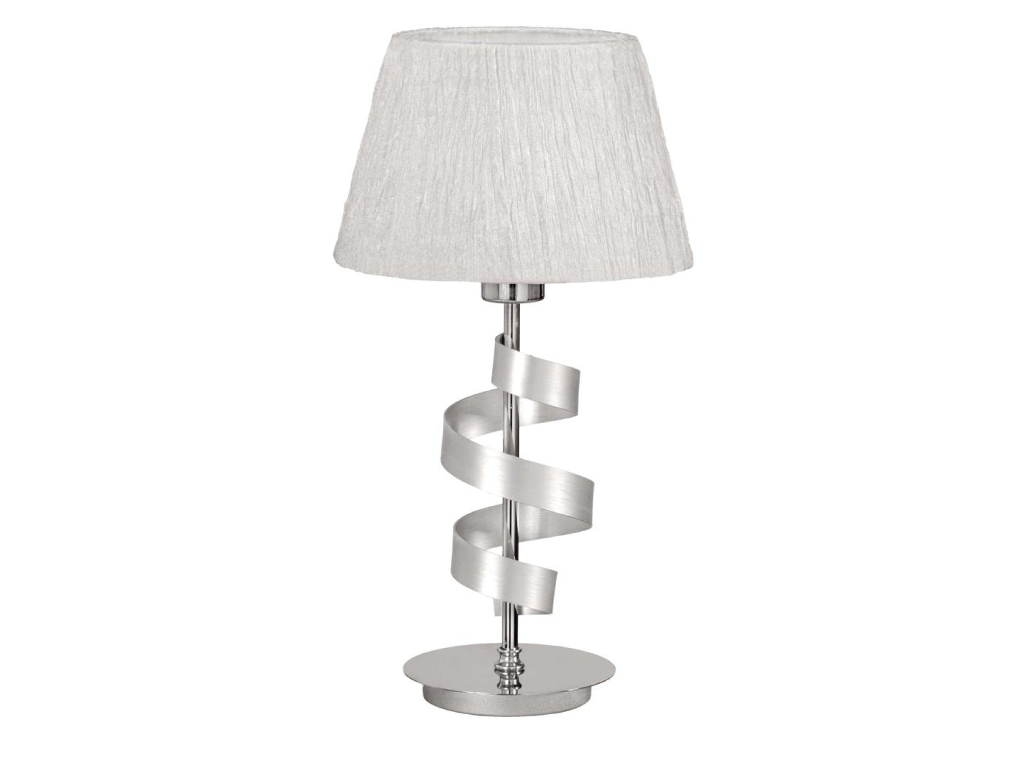 Lampa stołowa Moroma w chromie z białym abażurem, zdjęcie na białym tle