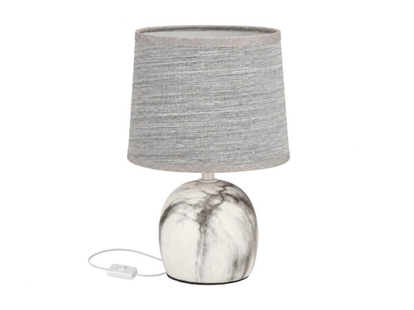 Lampa stołowa Naritino z szarym abażurem i ceramiczną podstawą z marmurowym wzorem