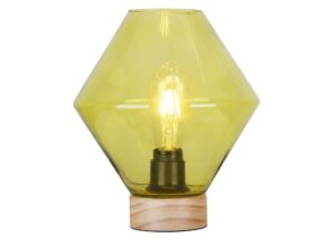 Miniaturka 1 - Lampa stołowa Neredano z zielonym geometrycznym kloszem szklanym i jasną drewnianą podstawą