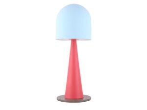Miniaturka 3 - Lampa stołowa Nerivio z błękitnym kopułowym kloszem i czerwonym stożkowym trzonem