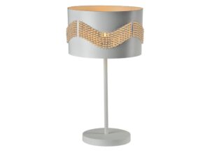 Miniaturka 2 - Biała lampa stołowa Neveleta z metalowym abażurem i falującą ozdobą z koralików