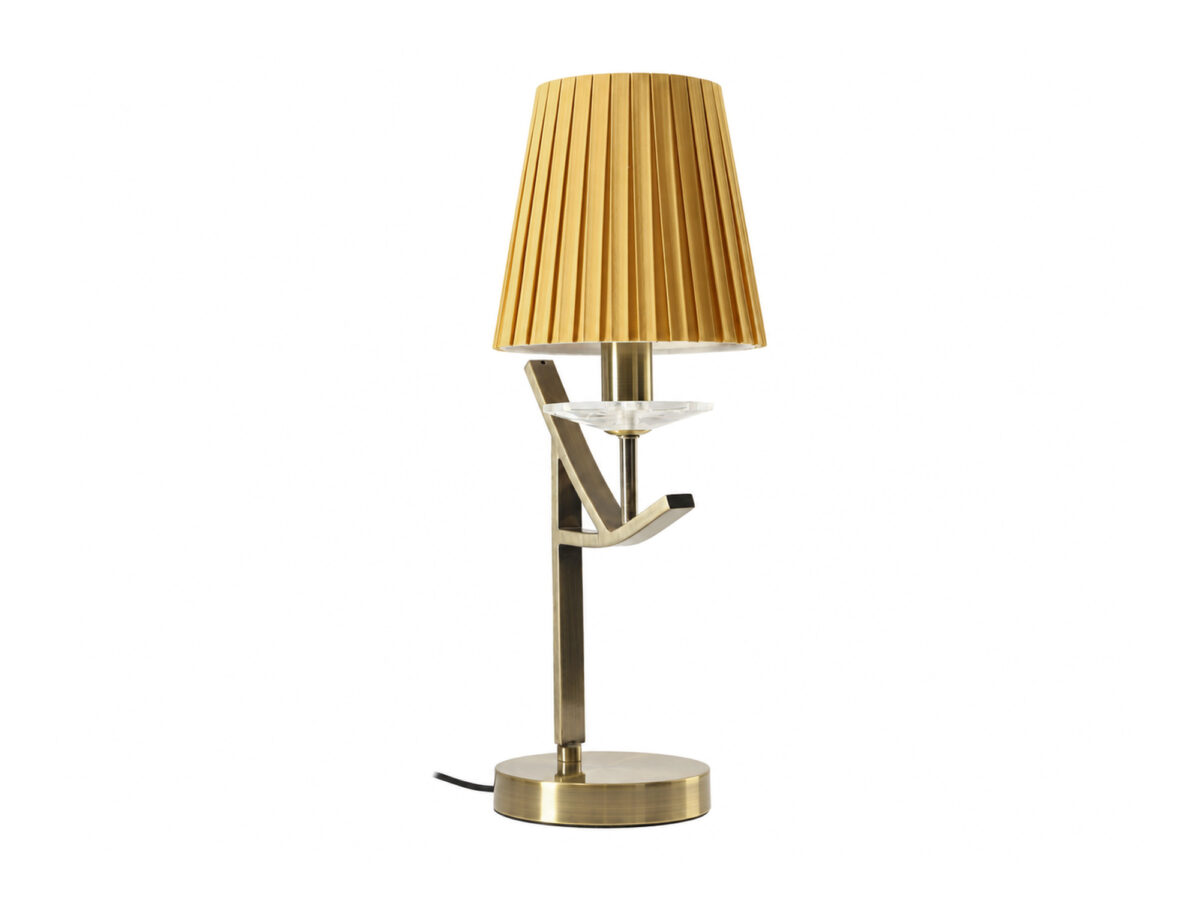 Lampa stołowa Nevora z miodowym abażurem i patyną