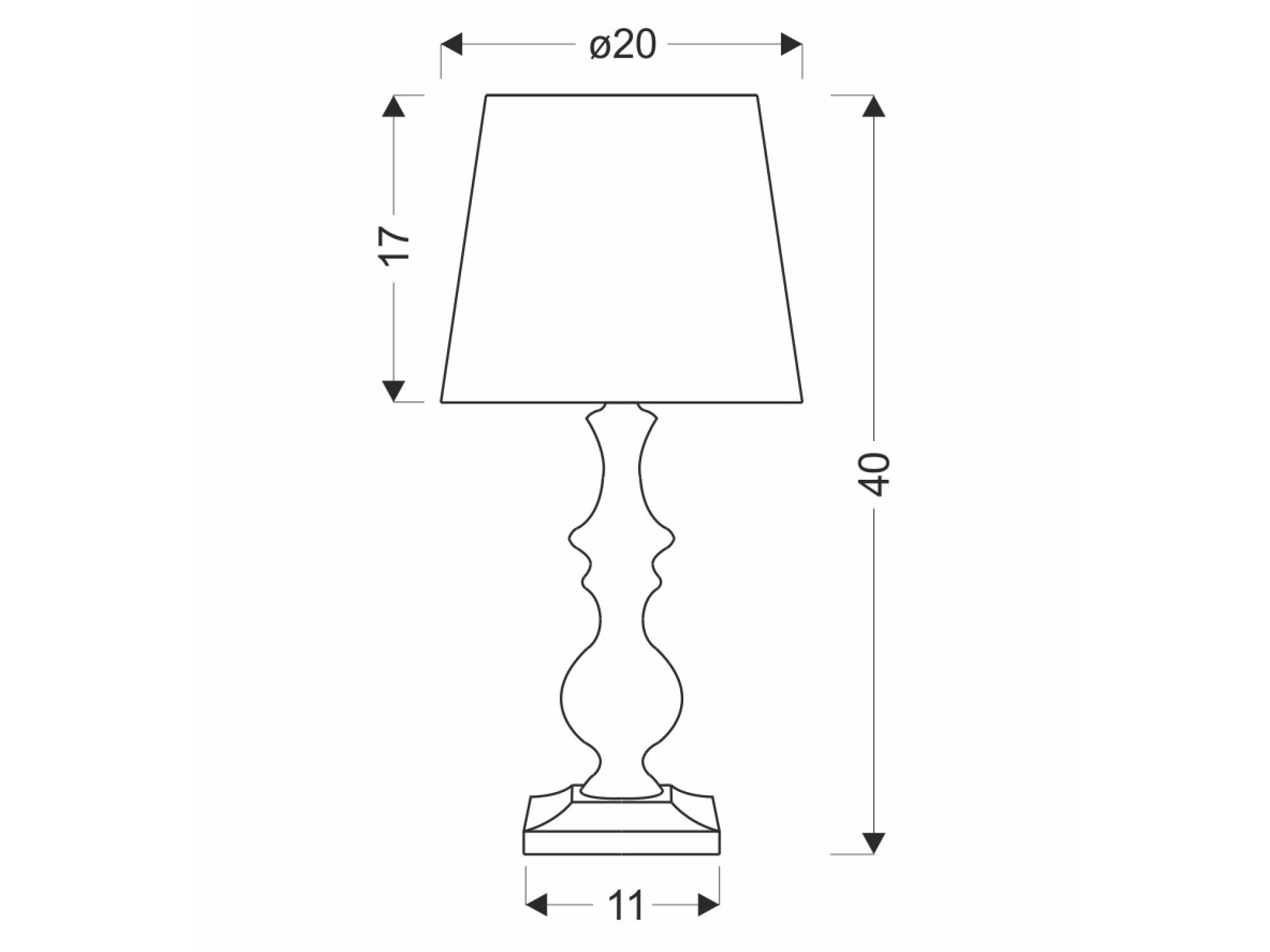 Lampa stołowa Omevio 40 cm rysunek wymiarowy